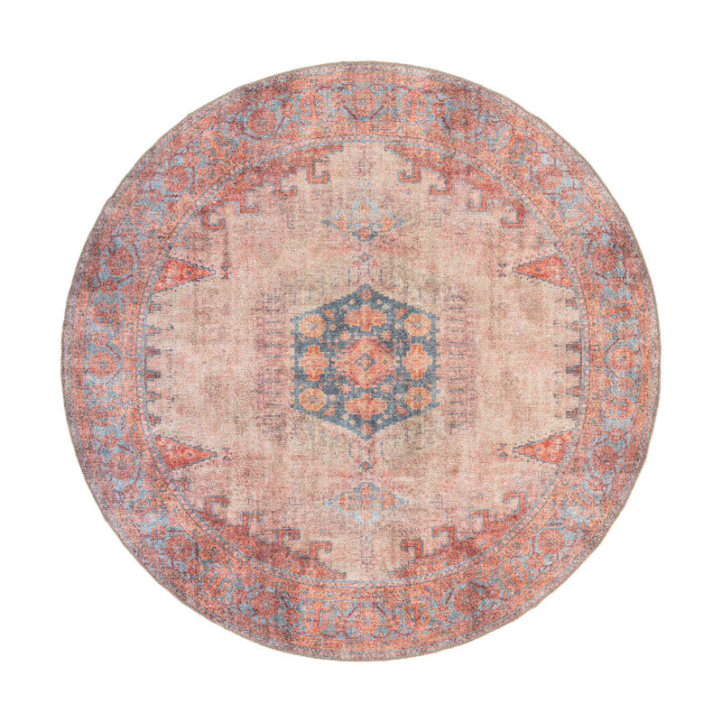 Tapis rouge / bleu à envers antidérapant Griffey, Rond 7 pi 10 po