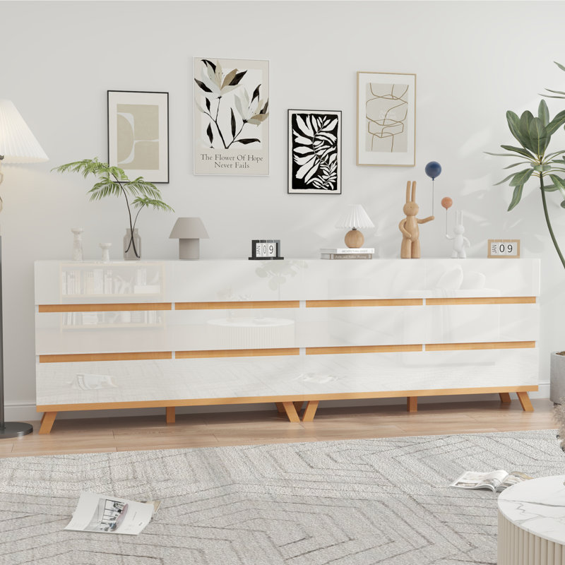 6 Drawer White Dresser For Bedroom, 47" Wide Dresser Chest Of Drawers, High Gloss Modern Dresser With Handle Free, Large Storage Organizer For Living Room, Entryway, Hallway