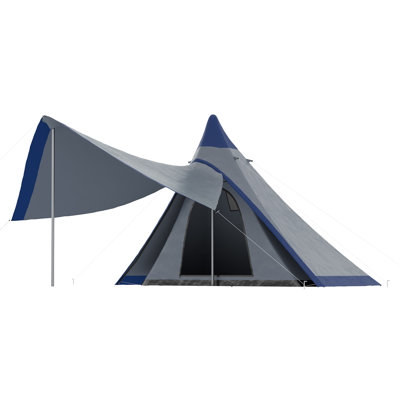 Outsunny 15.4'X15.4'X8.5' Teepee Tent, Waterproof Camping Tent With Porch Area, Floor And Carry Bag, For 2-3 Person Outdoor Backpacking Camping Hiking