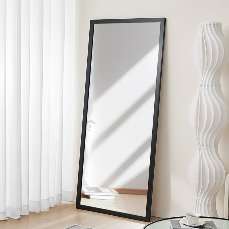 Full Length Mirror Black Frame Wall Mounted or Leaning HD Shatter Resistant Glass, Matte Black