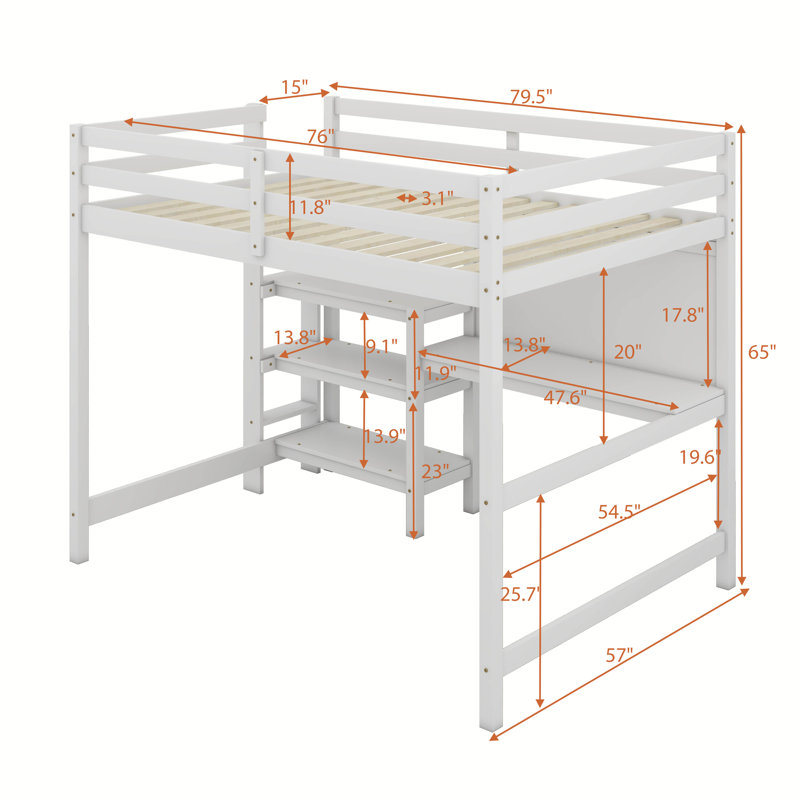 Hermino Kids Loft Bed, White, Full