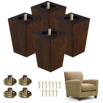 Square Walnut Solid Wood Furniture Legs Set of 4 with Leveler Replacement Legs for Furniture