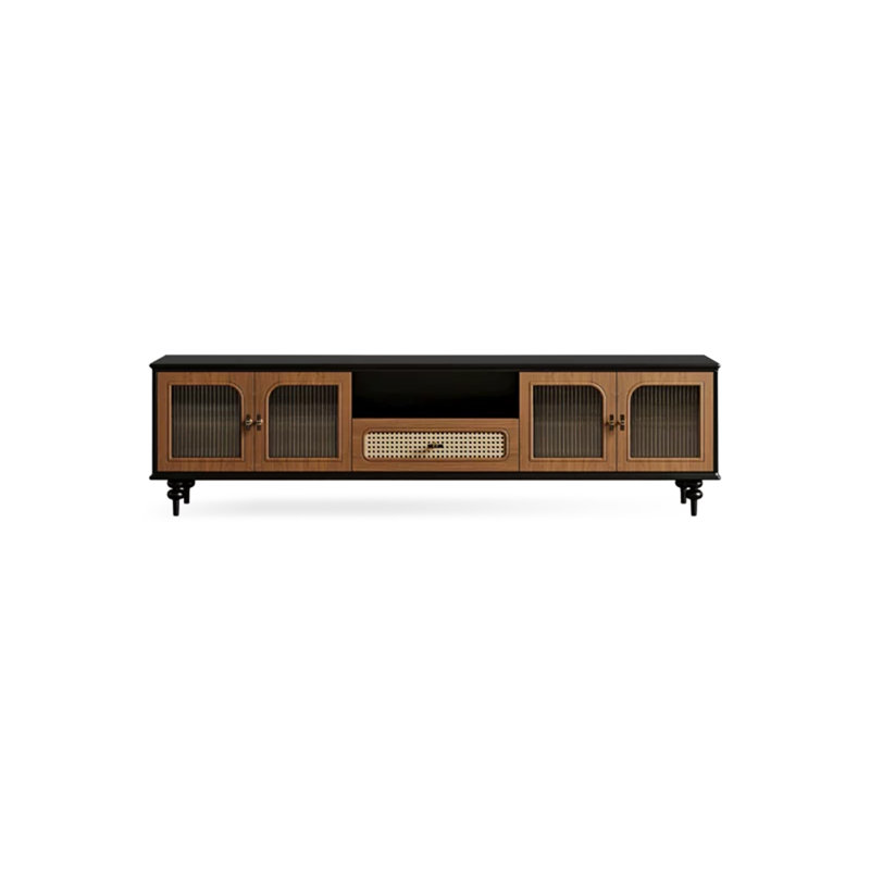 Meuble télé rétro en bois manufacturé noir, H 21,65 po x L 70,87 po x l 15,75 po