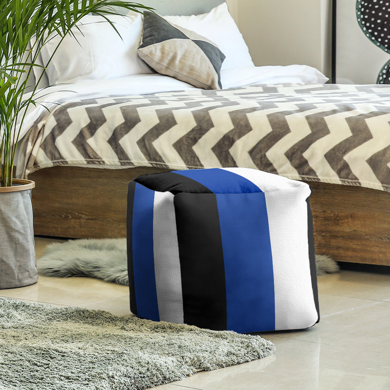 Repose-pieds cube rayures kentucky, Noir, bleu, blanc