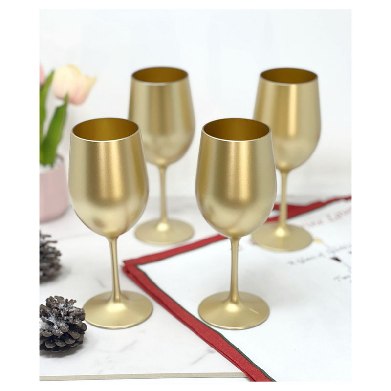 Verres à vin en plastique métalliques, Doré, 12 oz liq.