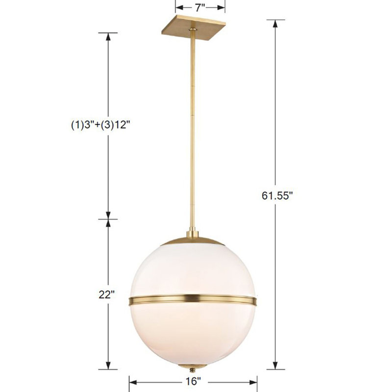 Lustre sphérique unique à 3 lumières Conrad, Laiton vieilli