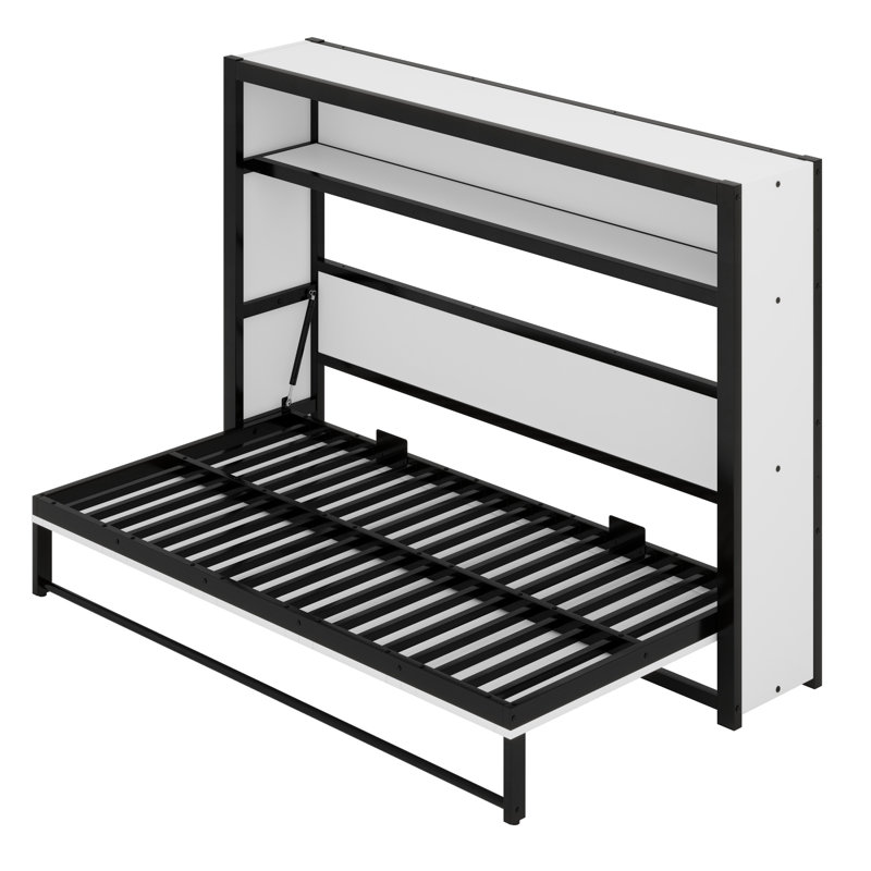 Lit escamotable avec tablettes, lit escamotable en métal au design pliable et peu encombrant