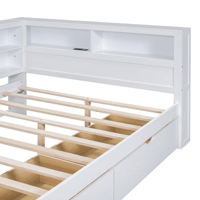Lit de jour en bois avec 2 tiroirs, Complet/Double, Blanc