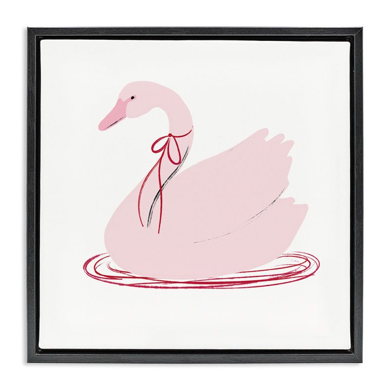 Cygne rose avec cadre flottant à nœuds, design par Lucille Price, Cadre flottant noir de jais, H 18 po x l 18 po