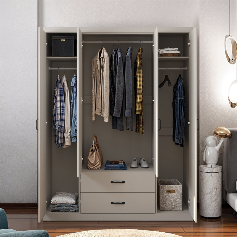 ALLINGTON 4 Door 2 Drawer Wardrobe With Mirror, Light Grey