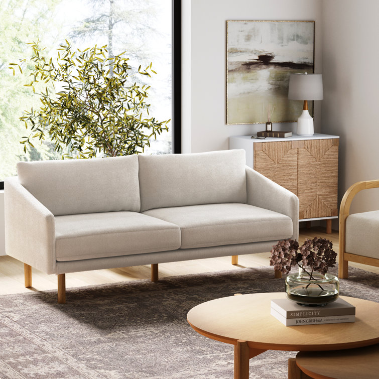 Comfy Sofa Couch with Wood Base and Legs George Oliver Fabric: White Boucle