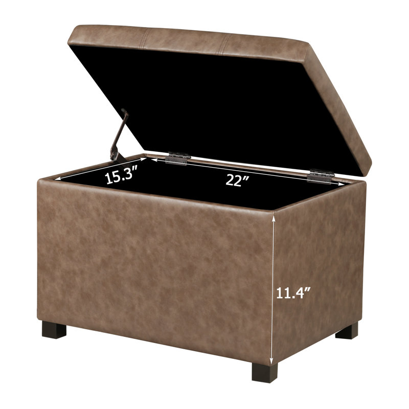 24" Faux Leather Storage Ottoman, Brown