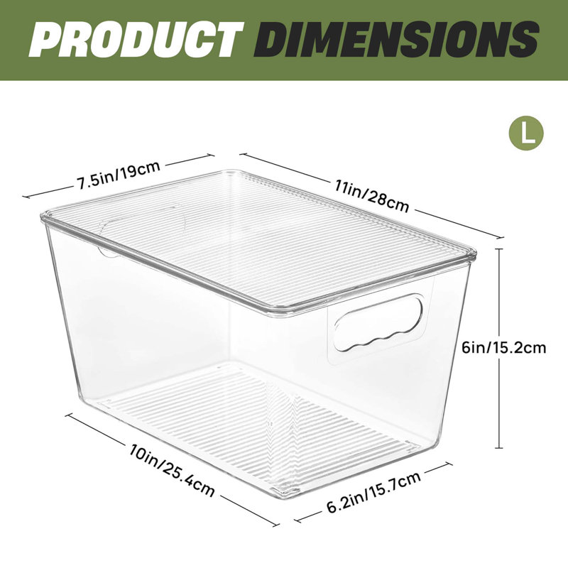 Bacs de rangement empilables - paquet de 6, grands contenants en plastique transparent, poignées de couvercle, rangement pour garde-manger de cuisine