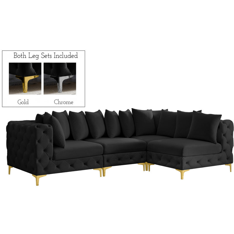 Canapé modulaire réversible en velours 108 po, Velours noir
