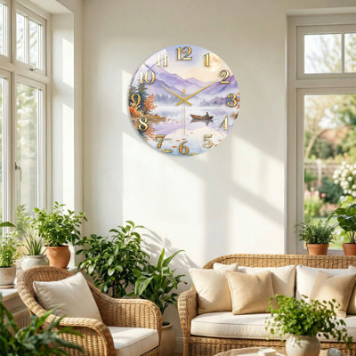 "Mountain Lake", horloge murale en verre