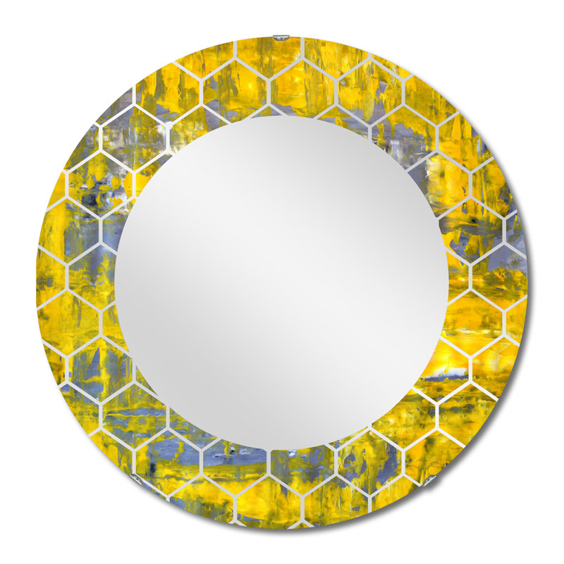 «Yellow Meets Gray Abstract Art I» - Miroir mural moderne, 24 po x 24 po
