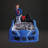 Twin Size Bed Race Car Design Modern Novelty Style Attached Two Magnetic Doors With LED Lights On Wheels And Bottom Upholstery Headboard Blue Finish-956385635