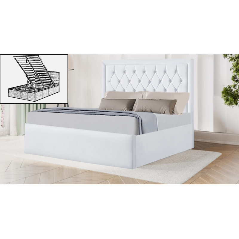 Arteaga Upholstered Ottoman Storage Bed, White, Super King (6')