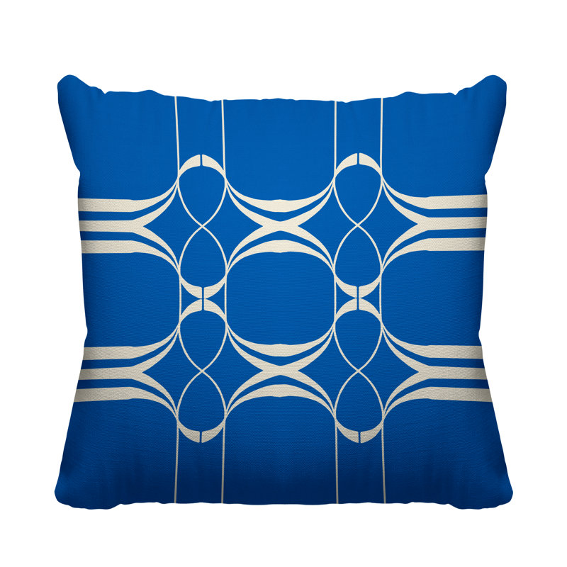 Coussin Tribal Abstract, L 15 po x H 15 po, Bleu