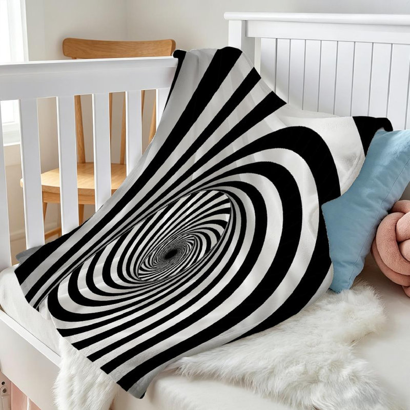 Jeté en molleton noir ultra doux, imprimé psychédélique optique recto, Throw 30" x 40"