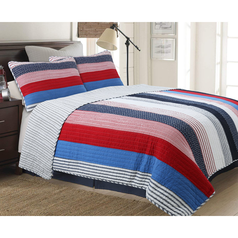 Ensemble de courtepointe réversible 100% coton 180 fils Ayden, Courtepointe très grand + 2 taies décoratives