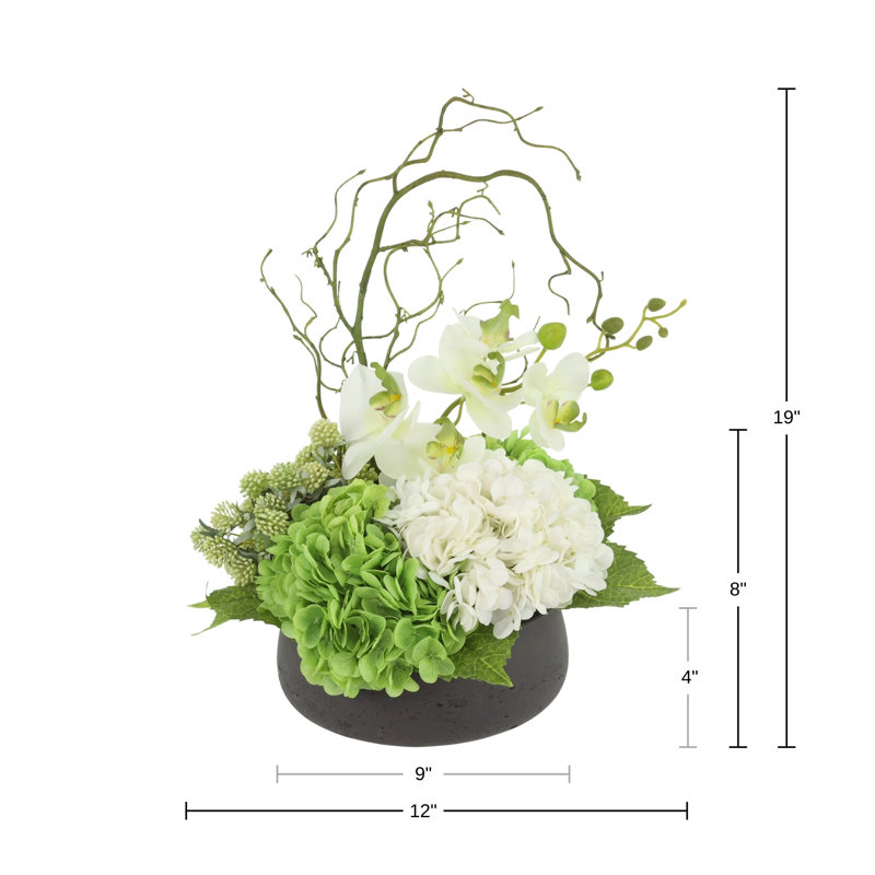 Organic Modern Arrangement with Orchids and Hydrangeas, Green
