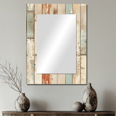 Alcadio Rustic Farmhouse Planks - vintage  Decorative Mirror, Graphic Print Wall Mirror, Printed Metal Art