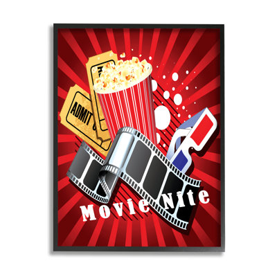 Movie Nite Striped Vintage Cinema Popcorn Sign by Yvonne Coleman Burney - Floater Frame Graphic Art on Wood -  Stupell Industries, ao-985_fr_16x20
