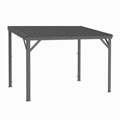8' X10' Lean To Gazebo With Upgraded Drainage System, Wall Mounted Gazebo Hardtop Galvanized Steel Sloping Roof For Patio Deck Backyard Lawn Party