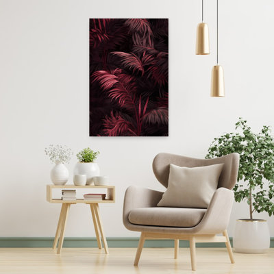 «Lush Crimson Palms Dramatic Elegant Vibrant Palm Tropical Landscape», art mural