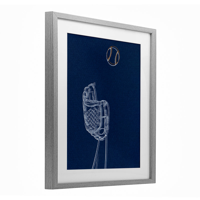 Baseball Lines Contour, impression encadrée sous verre, design par Marcus Prime, Cadre de ferme gris sous verre Farmhouse