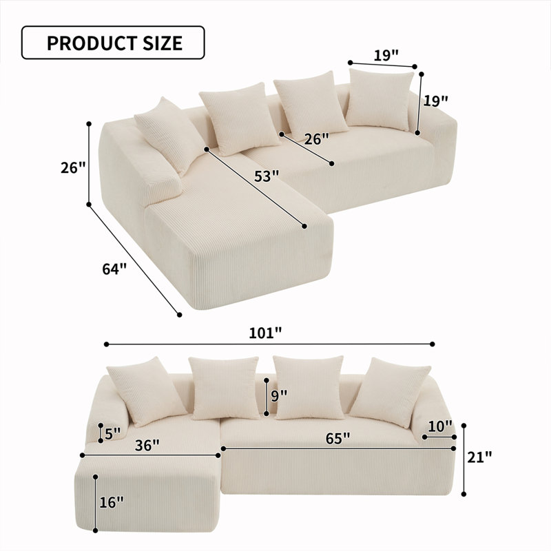 Canapé-lit contemporain avec 4 coussins, Blanc