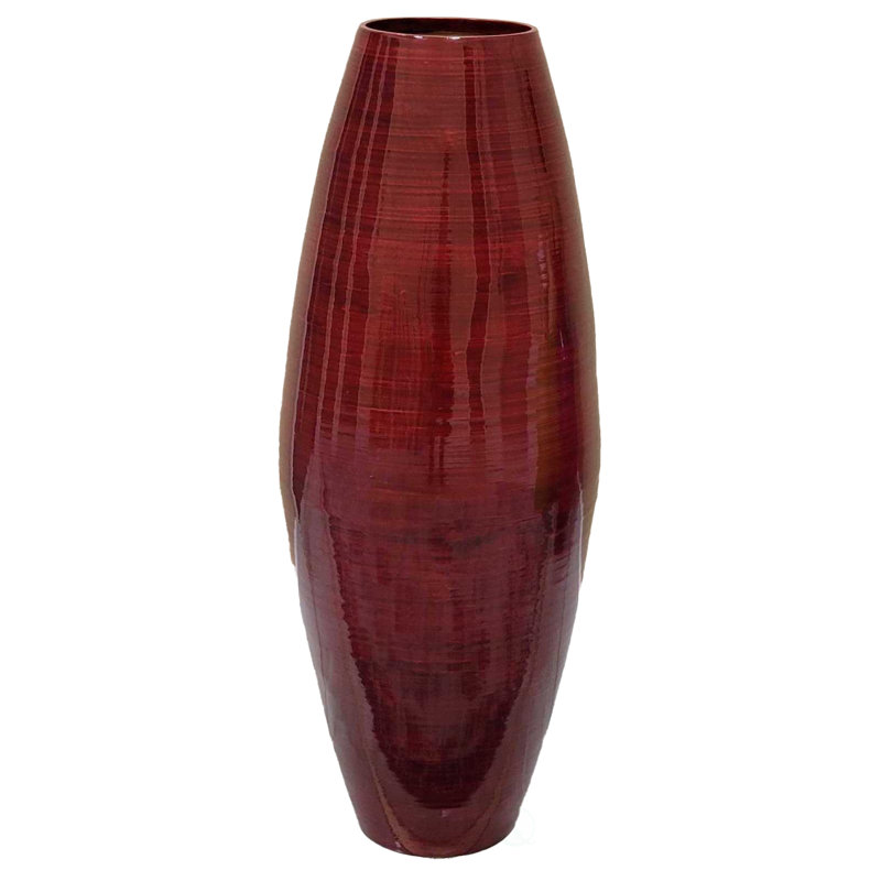 Grand vase de plancher en bambou fabriqué à la main Teebar, H 16,5 po x l 6 po x P 6 po, Rouge foncé
