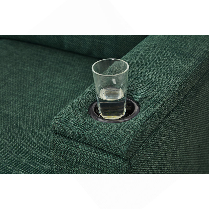 Causeuse de salon de style moderne en tissu 67,7 po, canapé à accoudoirs carrés avec porte-gobelet, canapé de rangement, revêtement en polyester vert.