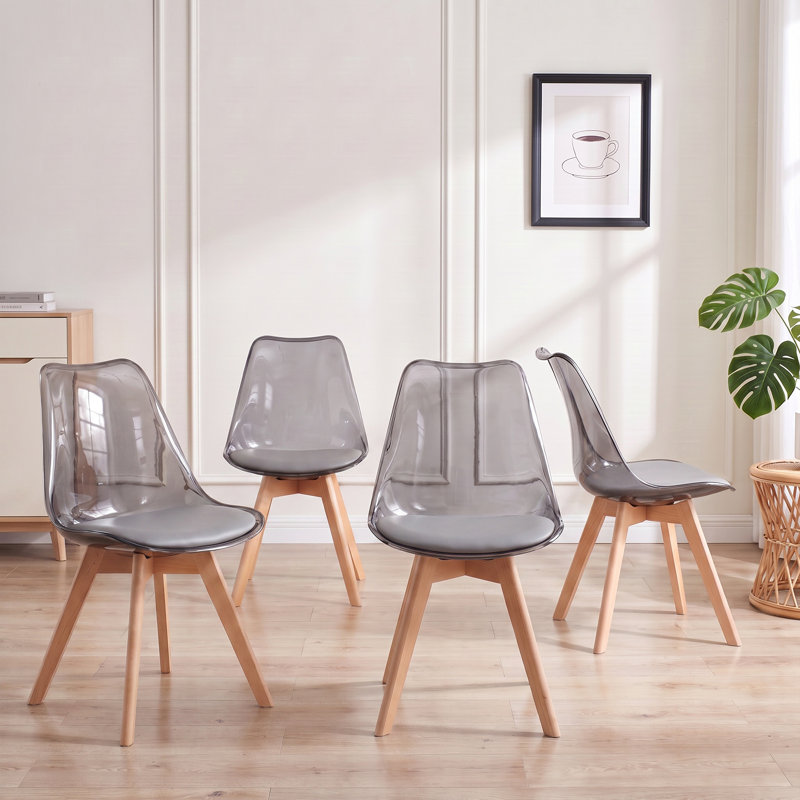 Chaises de salle à manger Fashank Modern 19''W, revêtement gris transparent, siège en bois massif et coussins.