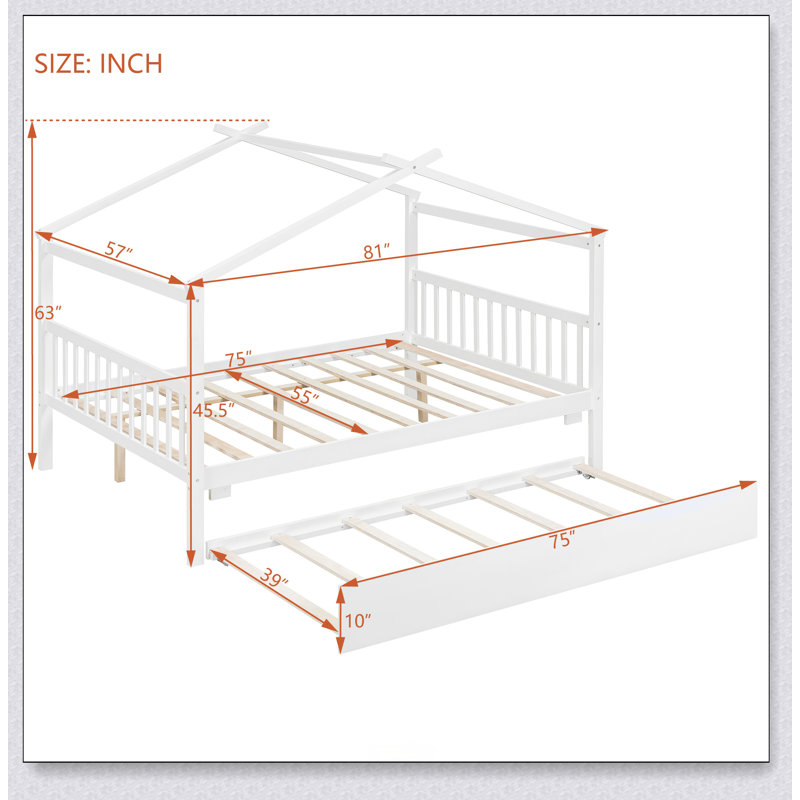 Wooden House Bed With Trundle, White