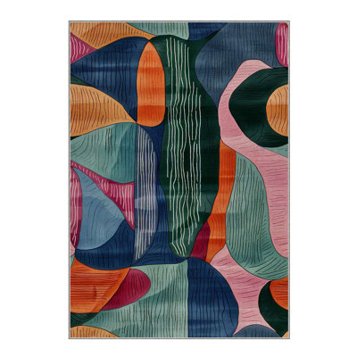 Non-Slip Area Rug, 2.6 x 4.9 ft, 60% Cotton & 40% Polyester | Machine Woven, Digital Print, No Pile, 0.3 in Thick | Easy to Clean, Stylish Design for Living Room & Bedroom | Durable & Comfortable