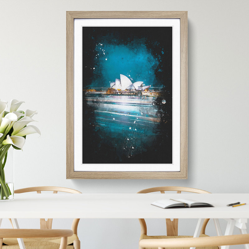 Sydney Opera House Lights - Framed Print, 33cm H x 24cm W x 2cm D, Oak Framed