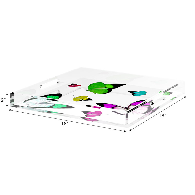 Butterflies Acrylic Rectangle Decorative Tray, 2" H x 12.5" W x 7.75" D, Acid Green