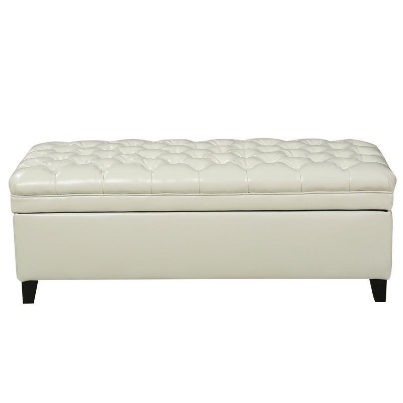 Banc de rangement avec repose-pieds Cancia, Similicuir ivoire