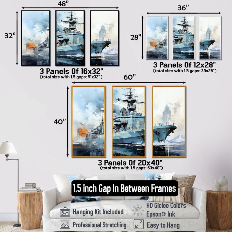 Marine armée, bateau, frégate I - Art mural militaire, Cadre flottant noir, H 28 po x l 36 po