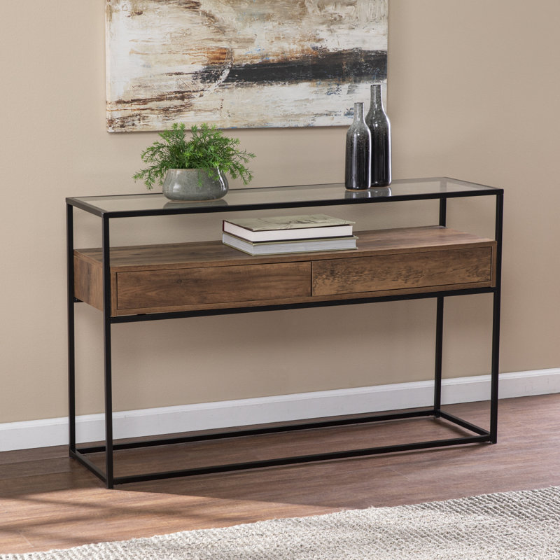 Olivern Glasstop Console Table W/ Storage