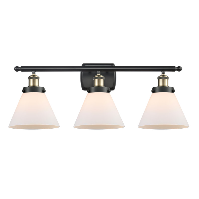 Ballston Urban Cone - 3 Light 28" Bath Vanity Light, Incandescent, Matte White, Black Antique Brass