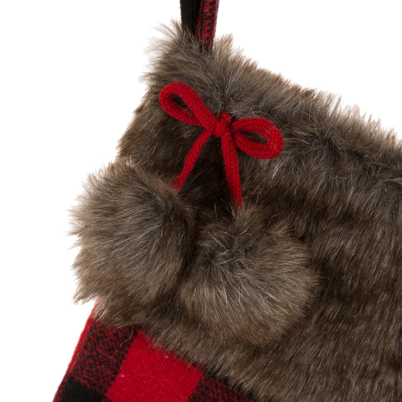 21" Fur Black/Red Buffalo Plaid Stocking
