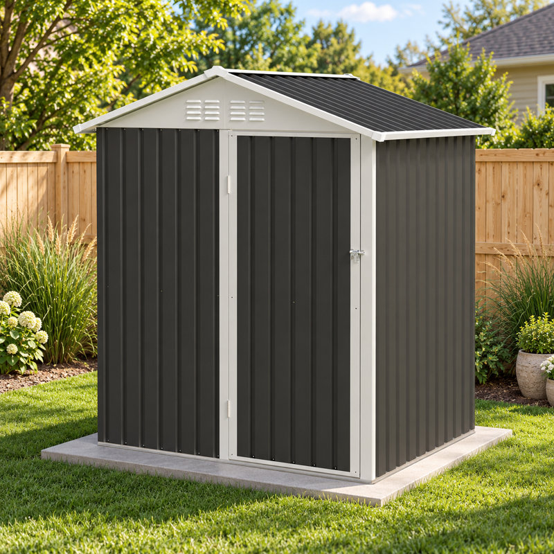 5 x 4 ft Metal Outdoor Storage Shed with Hinged Doors, Weather Resistant Metal Garden Shed