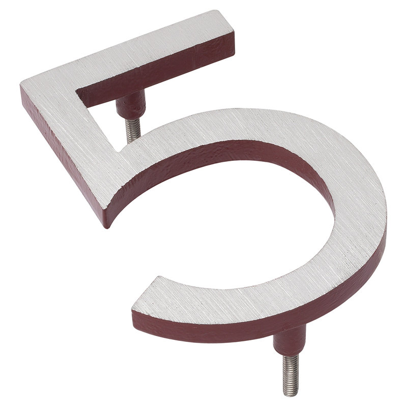Numéro de maison à fixation flottante 12 po, Nickel satiné / rouge brique, 5