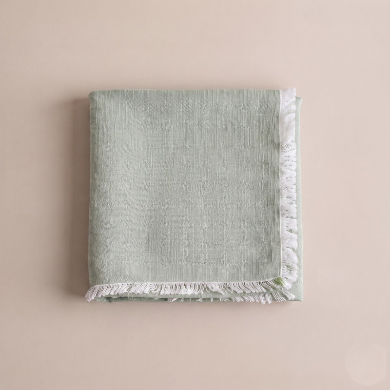 over&back Woven Frayed Chambray Table Runner, 18" W x 90" L, Green