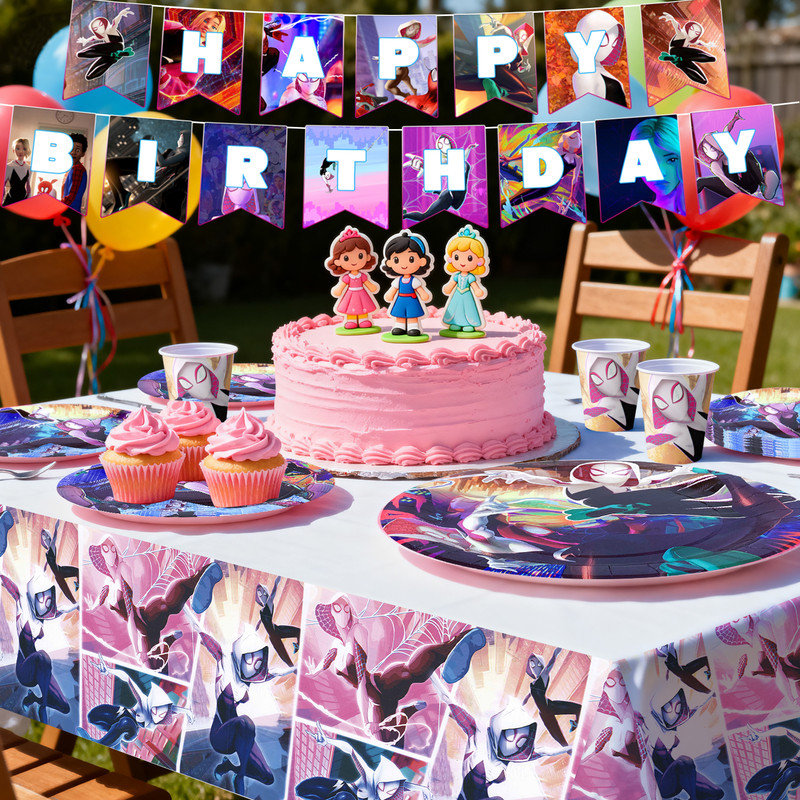 66 Pcs Spider Gwen Birthday Party Decoration Tableware Set,Spider Gwen Party Supplies Tableware