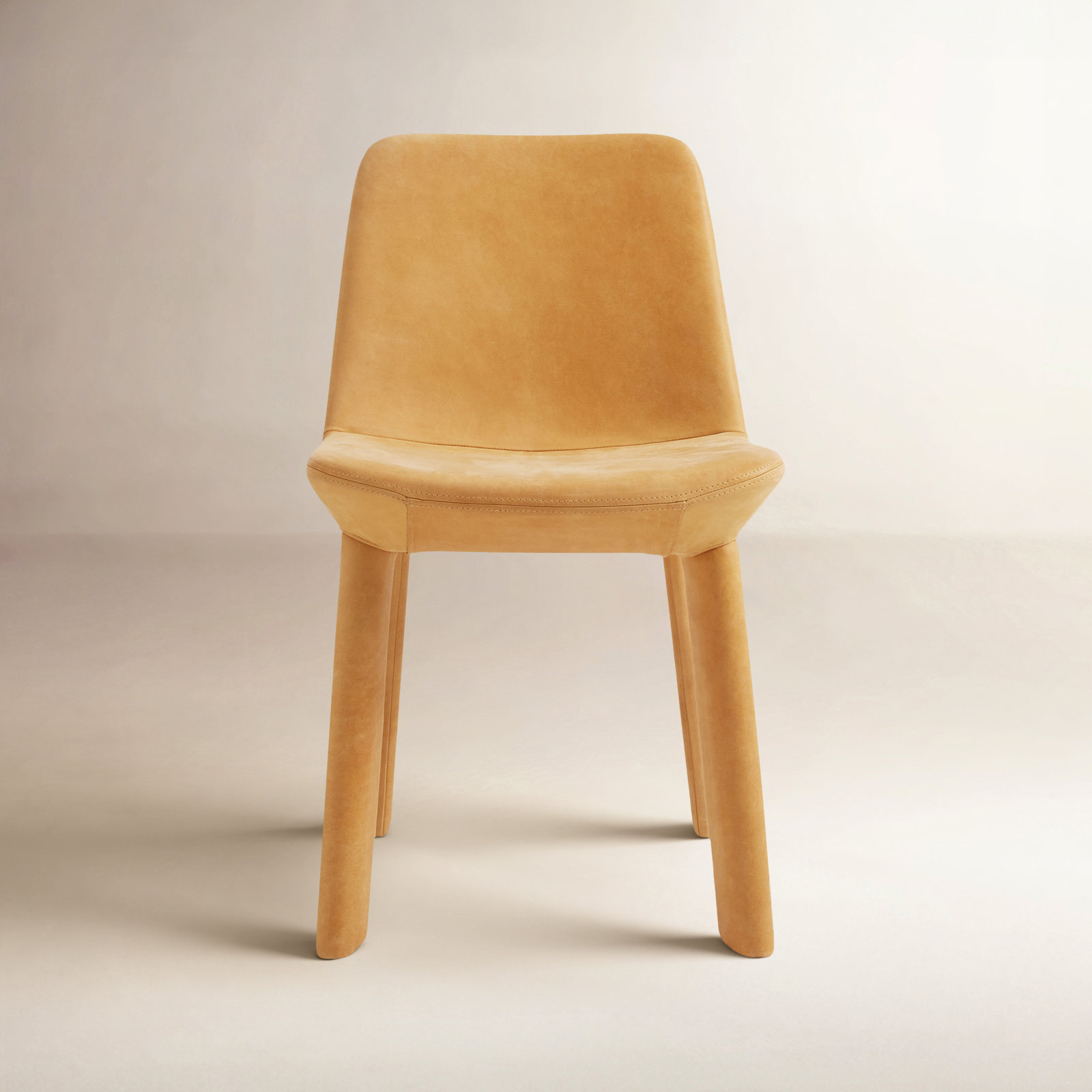 Neat Genuine Leather Dining Chair, Camel Genuine Leather