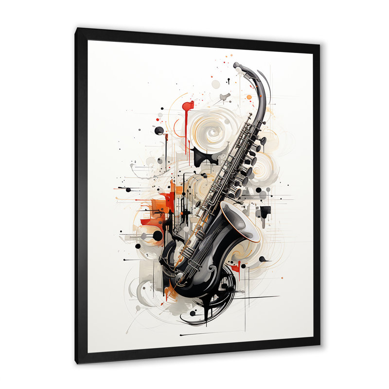 Clarinet Curve Sleek Black sur toile, Cadre simple noir, H 32 po x l 16 po x P 1 po